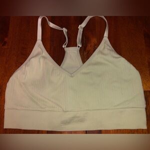 Ribbed V-Neck Seamless Bralette in Light Sage